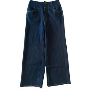 Collectif London Super High Rise 3 Button Retro Wide Leg Jeans Blue Medium/8